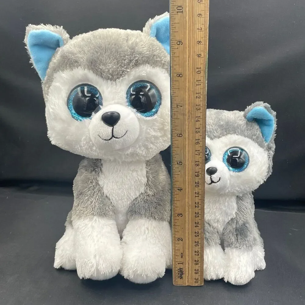 Ty Beanie Boo Plush Husky Stuffed Animals SLUSH x2 Medium & Small Set 2pc